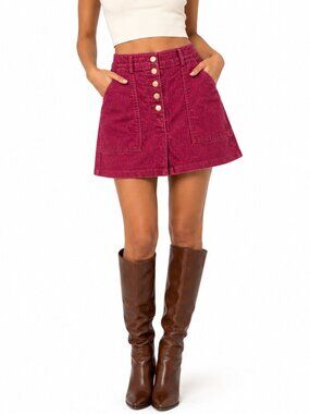 Forever 21 Corduroy Mini Skirt Womens Small Burgundy Retro Boho School Girl 70s